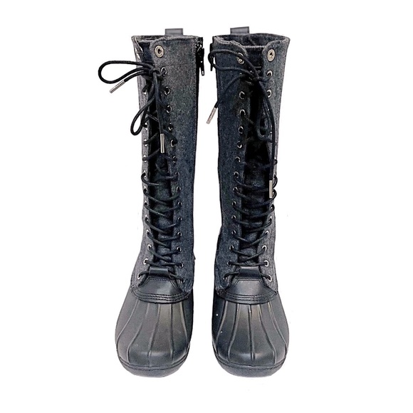 Michael Kors Easton Flannel and Rubber Tall Rain Boot, Black / Gray, Size 7 - Picture 5 of 11
